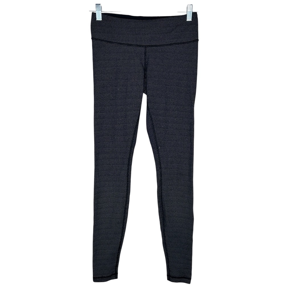 Lululemon Small Diamond Pattern Mid-Rise Leggings Black White Women's Size 6‎